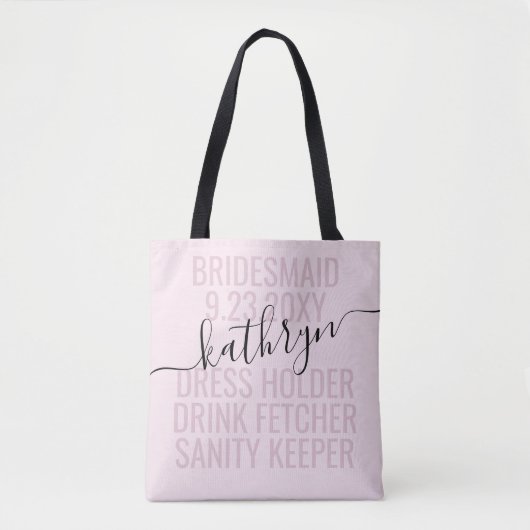 Personalisiert rosa Bridesmaid-Name Tasche (Vorderseite)