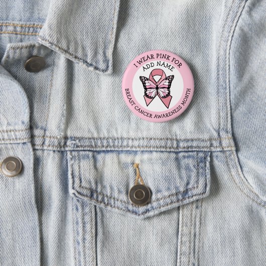 Personalisiert rosa Brustkrebs Monat Bu Button (Beispiel)