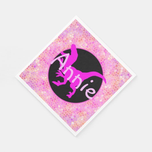 Personalisiert rosa Dinosaurier verborgen Serviette (Ecke)