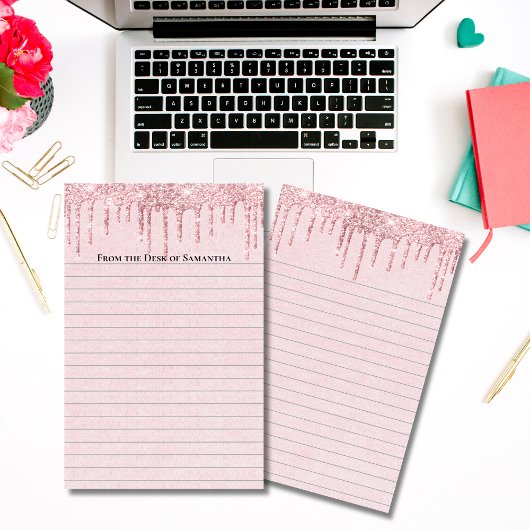 Personalisiert rosa Dripping Glitzer Trendy Linde Briefpapier