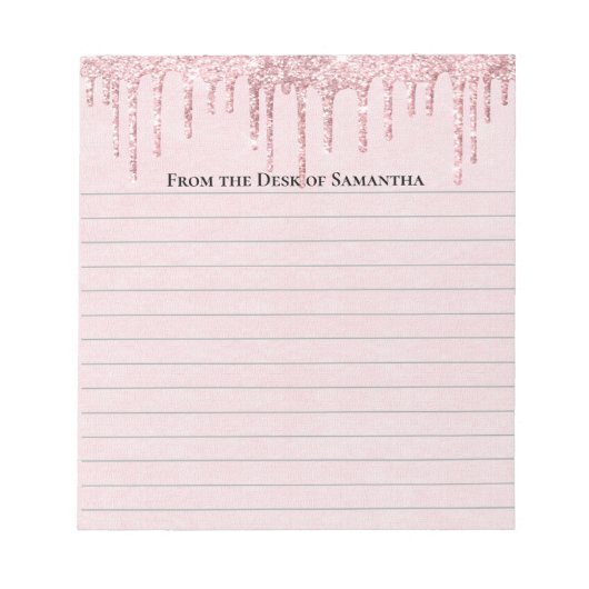 Personalisiert rosa Dripping Glitzer Trendy Linde Notizblock (Vorderseite)