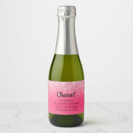 Personalisiert rosa Dripping Glitzer Trendy Weddin Schaumweinetikett