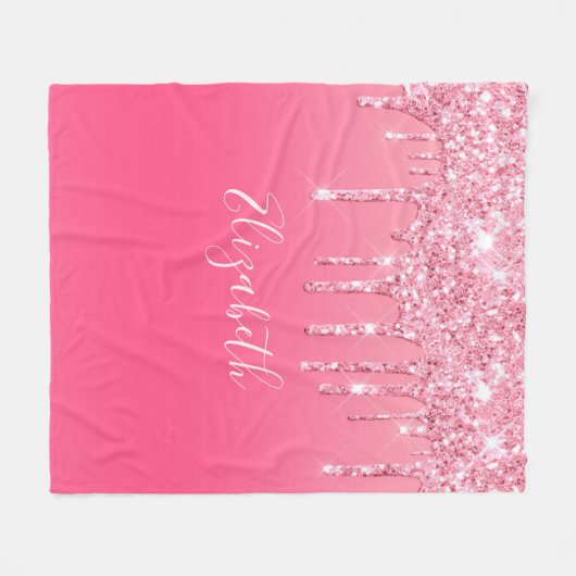 Personalisiert rosa Driving Glitzer Girly Trendy Fleecedecke (Vorderseite (Horizontal))