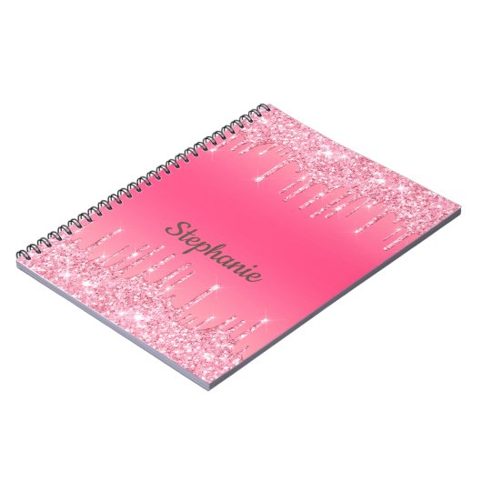 Personalisiert rosa Driving Glitzer Trendy Glam Notizblock (Linke Seite)