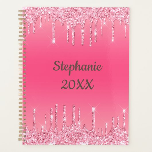 Personalisiert rosa Driving Glitzer Trendy Glam Planer (Vorderseite)