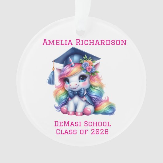 Personalisiert rosa Einhorn-Abschluss Ornament (Vorderseite)