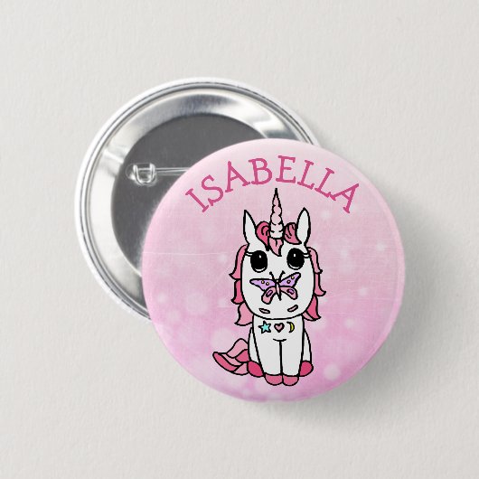 Personalisiert rosa Einhorn Button (Vorne & Hinten)