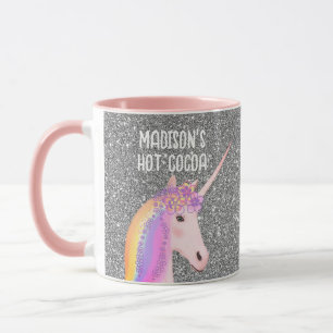 Personalisiert Rosa Einhorn Pastel Glitzer Regenbo Tasse