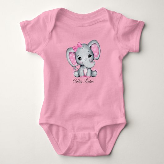 Personalisiert-rosa-Elefant Baby Strampler (Vorderseite)