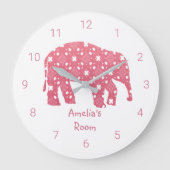 Personalisiert rosa Elefantenzimmer Große Wanduhr (Vorderseite)