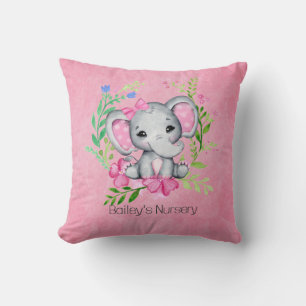 Personalisiert rosa Elephant floral Kissen