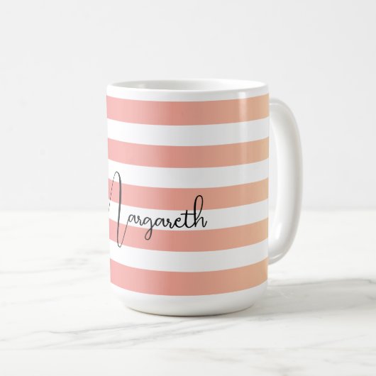 Personalisiert rosa Farbstreifen schwarzer Name Kaffeetasse (VorderseiteRechts)