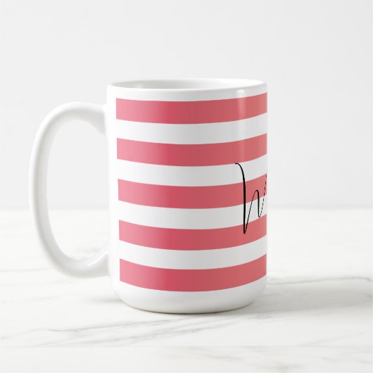 Personalisiert rosa Farbstreifen schwarzer Name Kaffeetasse (Links)