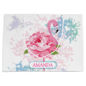 Personalisiert rosa Flamingo Blumendesign Große Geschenktüte (Vorderseite)