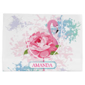 Personalisiert rosa Flamingo Blumendesign Große Geschenktüte (Rückseite)