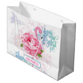 Personalisiert rosa Flamingo Blumendesign Große Geschenktüte (Vorderseite Schrägansicht)