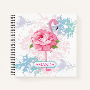 Personalisiert rosa Flamingo Blumendesign Notizblock