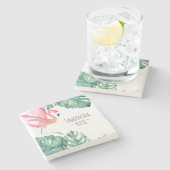 Personalisiert rosa Flamingo Dekoration tropisch Steinuntersetzer (Seitenansicht)