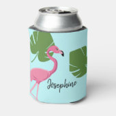 Personalisiert-rosa-Flamingo-Hochzeit in Urlaubsor Dosenkühler (Kanne Rückseite)