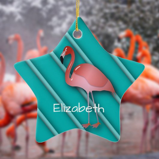 Personalisiert rosa Flamingo Keramik Ornament