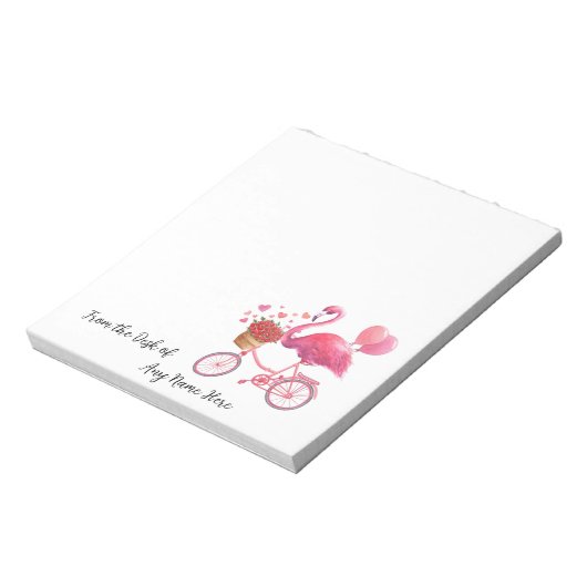 Personalisiert rosa Flamingo mit Herz Notizblock (Rotiert)
