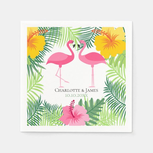 Personalisiert rosa Flamingo Tropical Aloha Serviette (Vorderseite)