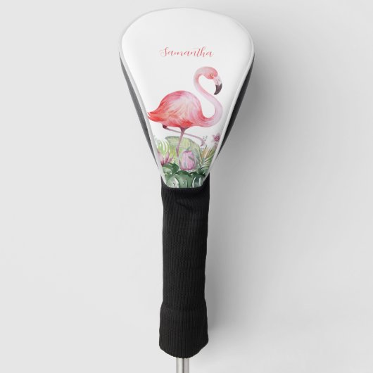 Personalisiert rosa Flamingo Tropical Golf Headcover (Vorderseite)