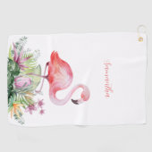 Personalisiert rosa Flamingo Tropical Golfhandtuch (Horizontal)