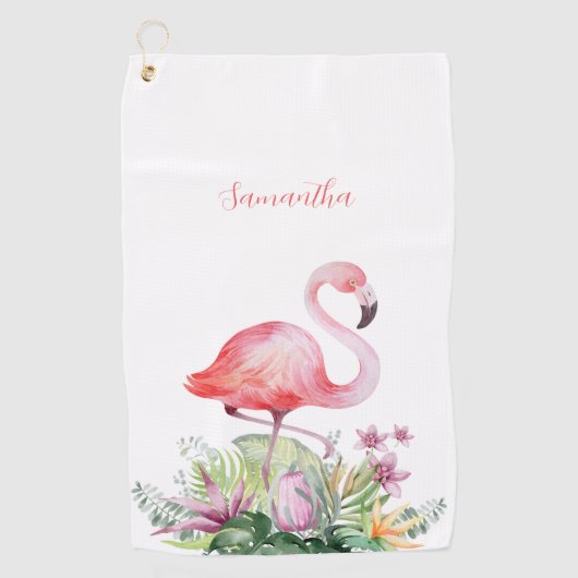 Personalisiert rosa Flamingo Tropical Golfhandtuch (Vorderseite)