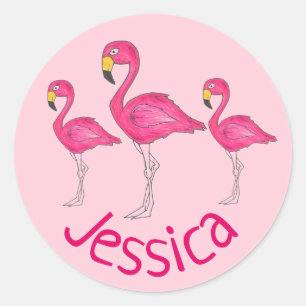 Personalisiert rosa Flamingo Tropical Island Bird Runder Aufkleber