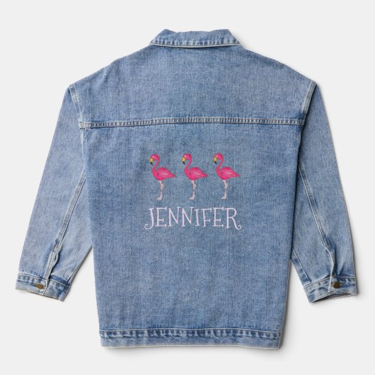 Personalisiert rosa Flamingos Tropischer Vogel Jeansjacke (Rückseite)