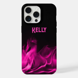 Personalisiert rosa Flammen auf schwarz iPhone 15 Pro Max Hülle