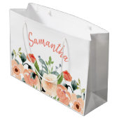Personalisiert rosa Floral Große Geschenktüte (Rückseite Schrägansicht)