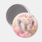 Personalisiert-Rosa-Floral-Schmetterling-Magnet Magnet (Vorderseite/Rückseite)