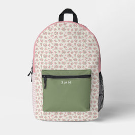 Personalisiert rosa Floral und Gingham Backpack Bedruckter Rucksack