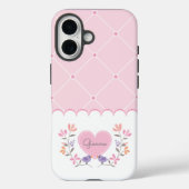 Personalisiert rosa florale Diamantmonogramm Case-Mate iPhone Hülle (Rückseite)