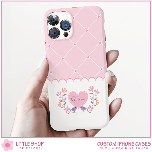Personalisiert rosa florale Diamantmonogramm Case-Mate iPhone Hülle
