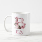 Personalisiert rosa florale Monogramm B Kaffeetasse (Links)