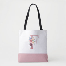 Personalisiert rosa florale Monogramm Buchstabe F Tasche