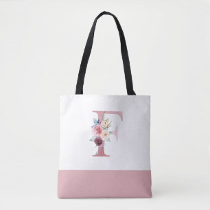 Personalisiert rosa florale Monogramm Buchstabe F Tasche