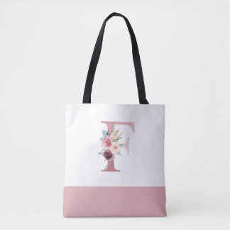 Personalisiert rosa florale Monogramm Buchstabe F Tasche