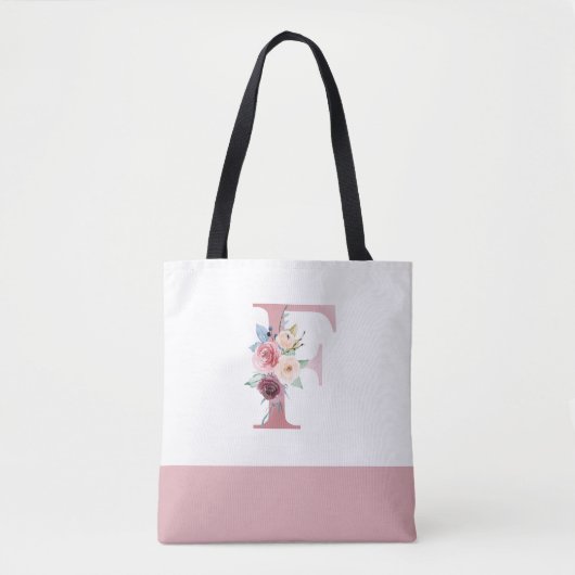 Personalisiert rosa florale Monogramm Buchstabe F Tasche (Vorderseite)