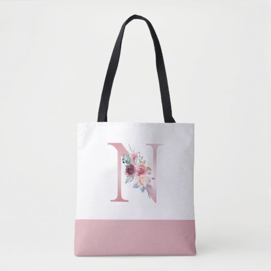 Personalisiert rosa florale Monogramm Letter N Tasche (Vorderseite)