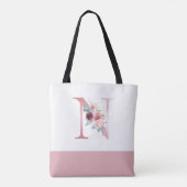 Personalisiert rosa florale Monogramm Letter N Tasche (Rückseite)