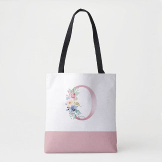 Personalisiert rosa florale Monogramm Letter O Tasche