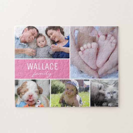 Personalisiert-Rosa-Fotokollagenfamilie Puzzle (Horizontal)