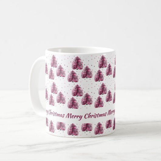 Personalisiert rosa, froher Weihnachtsbaum Kaffeetasse (Vorderseite Links)
