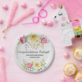 Personalisiert rosa gelbe Blüte auf grauem Burlap Pappteller (Party)