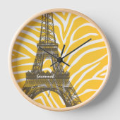 Personalisiert-rosa-gelbe Zebra-Eiffelturm Uhr (Vorderseite)