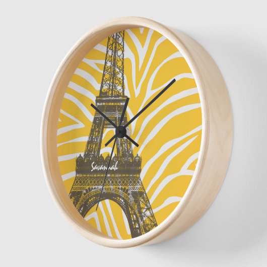 Personalisiert-rosa-gelbe Zebra-Eiffelturm Uhr (Winkel)